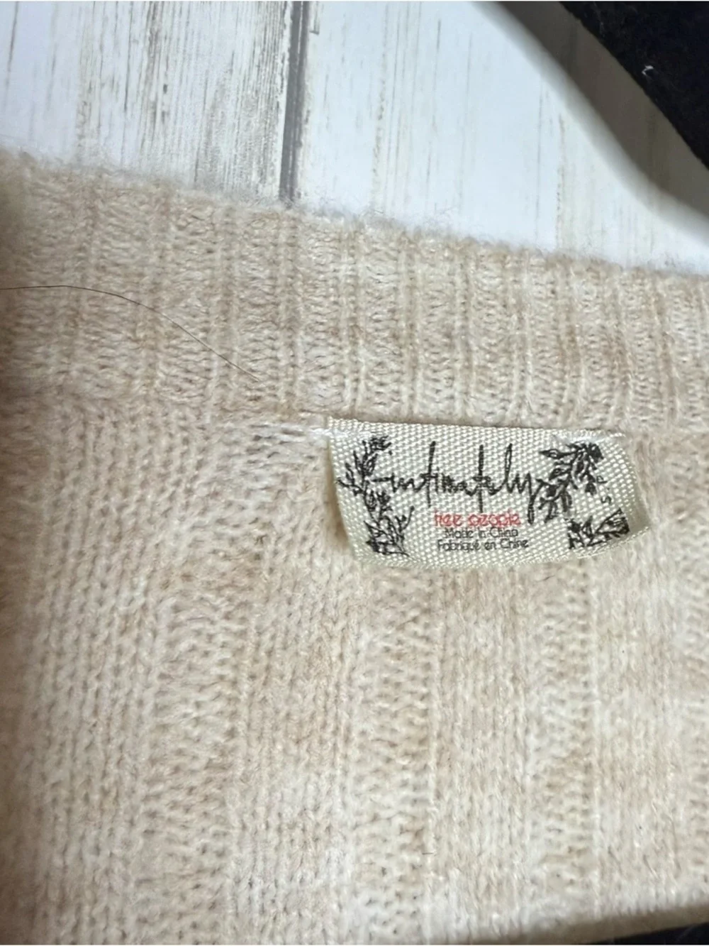 Free People Cream Ribbed Henley Knit Top Small